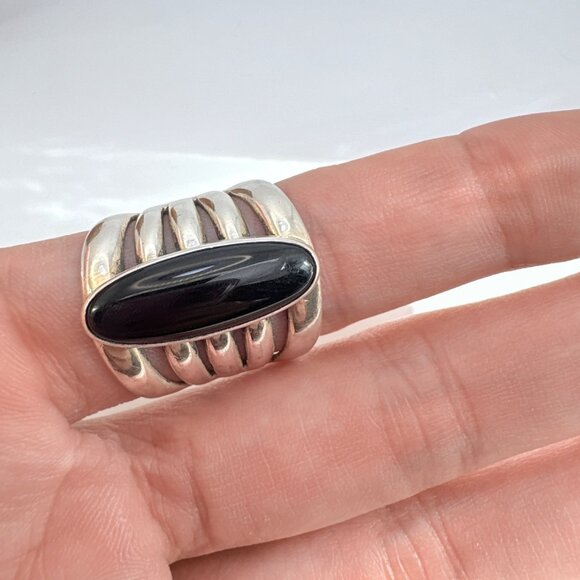 VTG Sterling Silver 925 Black Onyx Multiband Style Statement Ring Size 8.25 - Picture 5 of 8